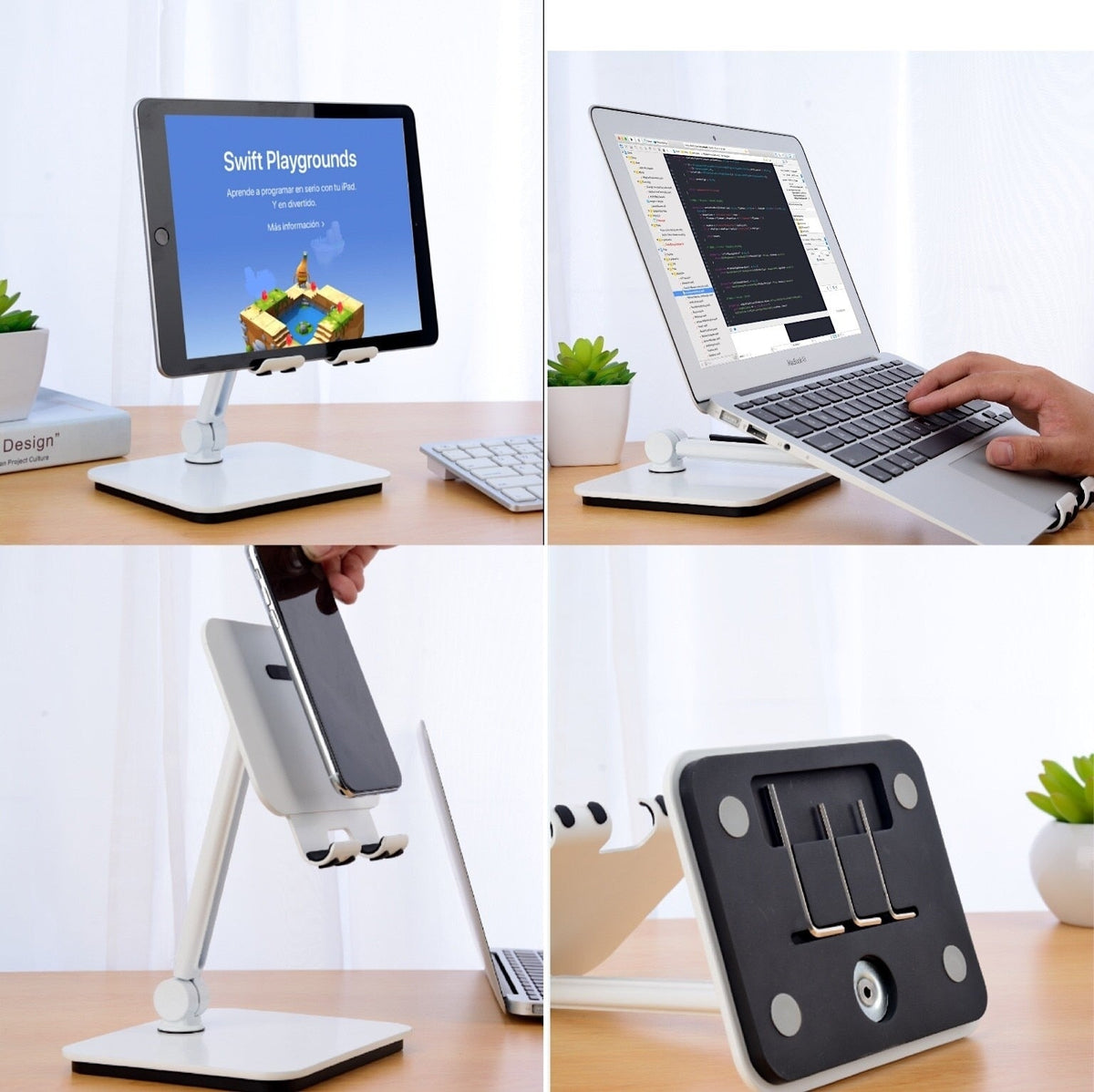NNEDSZ Full Motion 3 in 1 Smartphone Tablet and Notebook Holder White