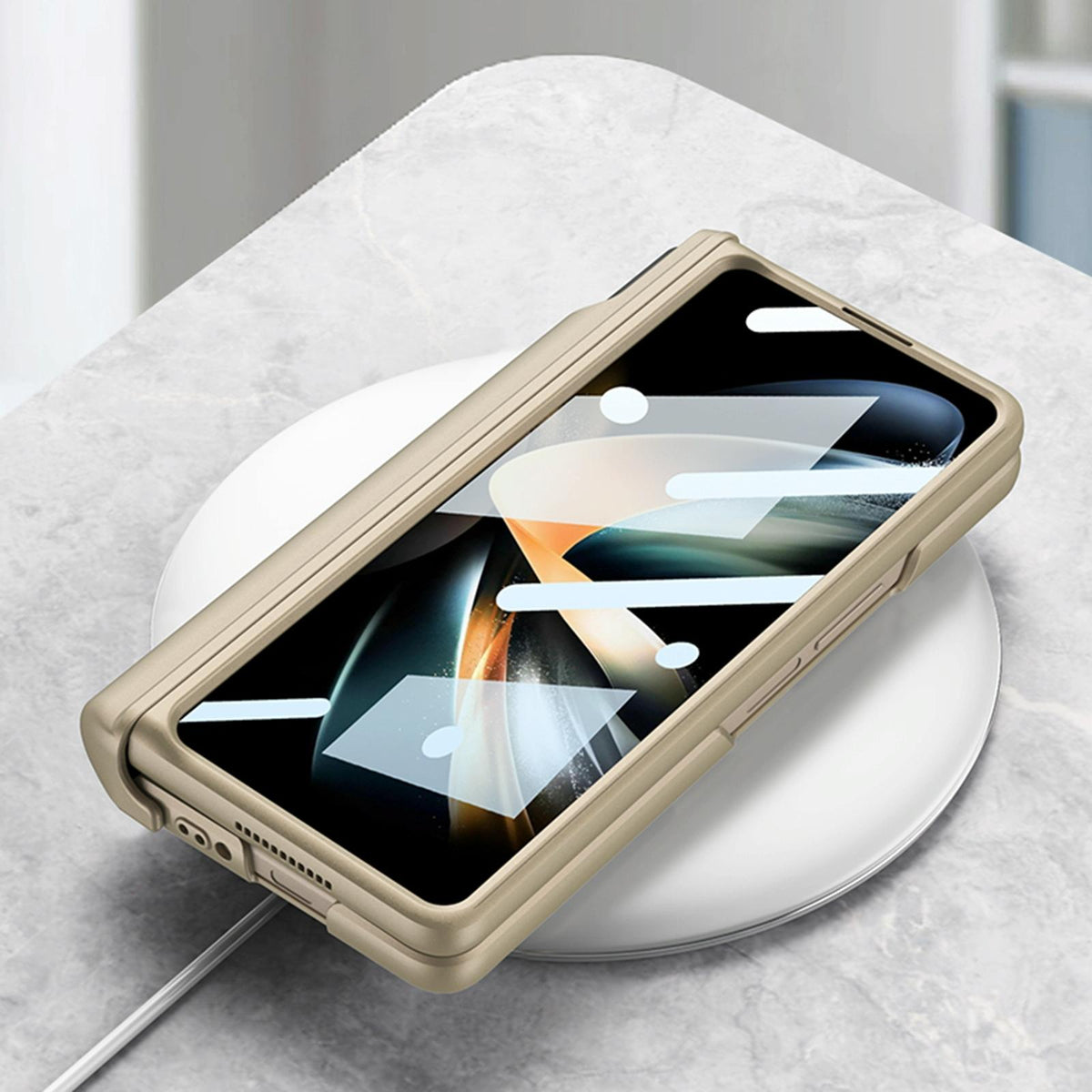 NNEDSZ Samsung Galaxy Z Fold 4 Shockproof Magnetic Fold Case With Wrist Strap - Carbon Fibre